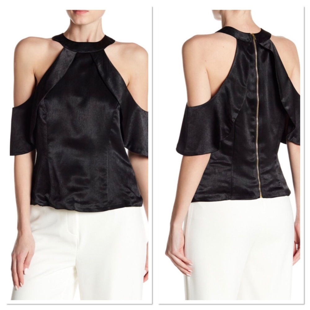 🪷 NWT Nannette Lapore Blk Cold Shoulder Top Sz M